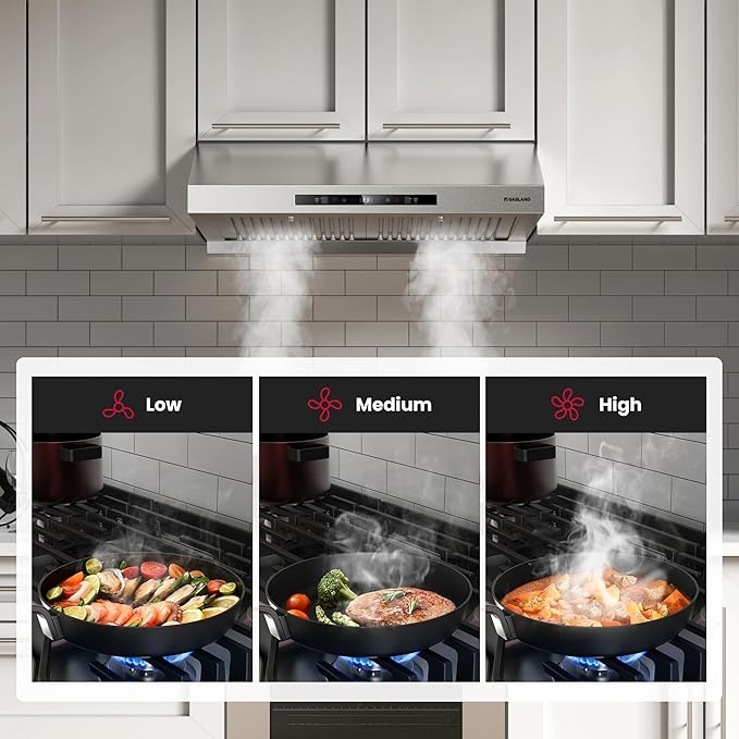GASLAND Master 30 Inch Under Cabinet Range Hood, 700 CFM for Heavy-Duty Cooking Kitchen Exhaust Fan, 3-speed Powerful Stove Vent Hood 67dB, Double Filters Vent Hood with 5000K LED light
