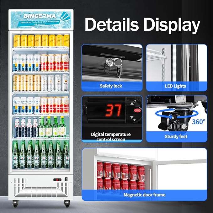 Commercial Beverage Refrigerator 15 Cu.ft. with Glass Door Display Merchandiser Fridge ETL Drink Cooler for Bars,Restaurants, Convenience Stores, Supermarkets and Offices White