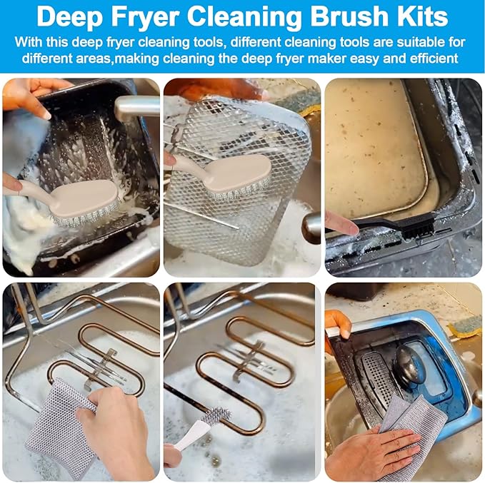 XANGNIER Deep Fryer with Basket Cleaning Tool Kits,6 Pcs Deep Fryer Cleaner Brush Accessories(Excluding Deep Fryer)
