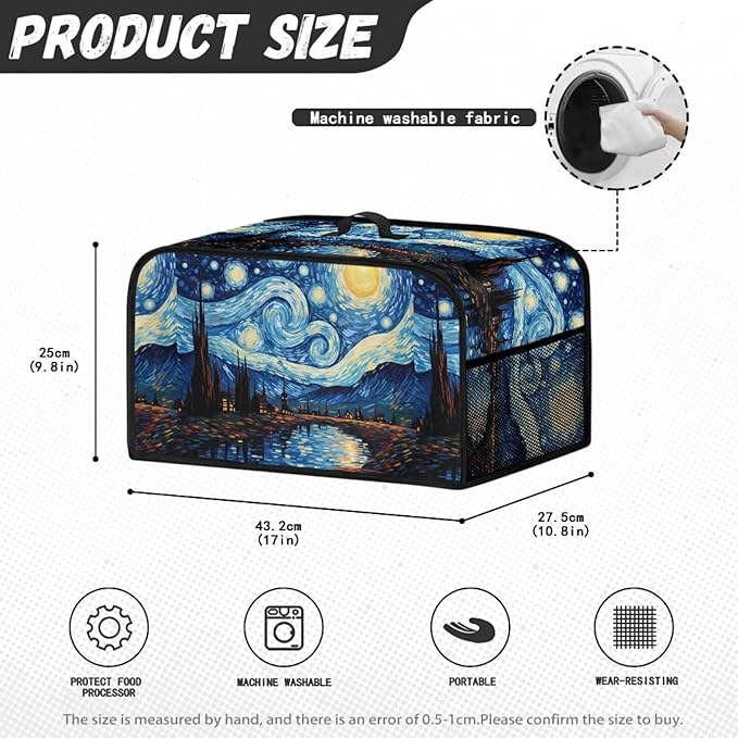 Van Gogh Starry Night Slow Cooker Dust Cover Oval 6-8 Qt Slow Cooker Cover Holder Small Appliance Covers Accessory Set Keep Clean Kitchen Decor