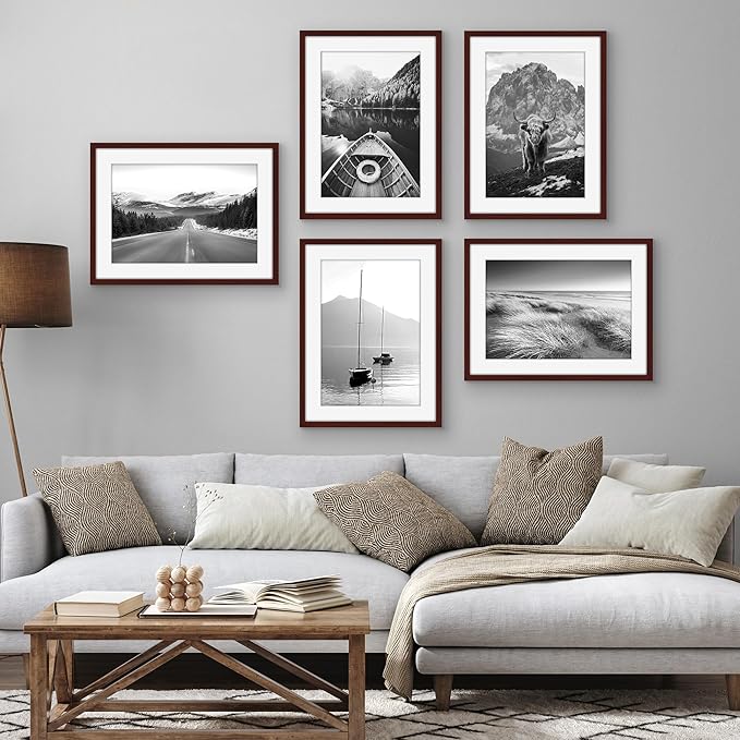 Americanflat 17x23 Picture Frame with Polished Plexiglass - Set of 5 - Use as 13x19 Frame with Mat or Display 17x23 Photo Without Mat - Galleria Collection - Picture Frames for Wall Display - Mahogany