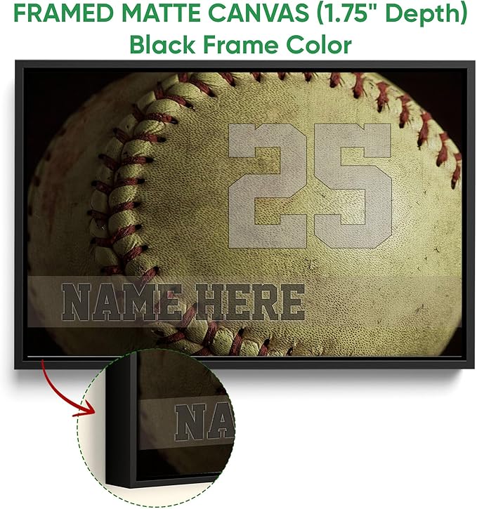 Personalized Softball Poster & Framed Canvas, Motivational Wall - Softball Ball Home Office Decor, Custom Name Number Bedroom Living Room Aesthetic Wall Art Gift For Girl, Daughter, Kid