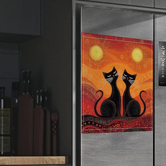 Black Cat Magnetic Dishwasher Cover,Ethnic Sun Dishwasher Covers for The Front Magnetic Dishwasher Panel Decal Cover for Kitchen 23x26inch