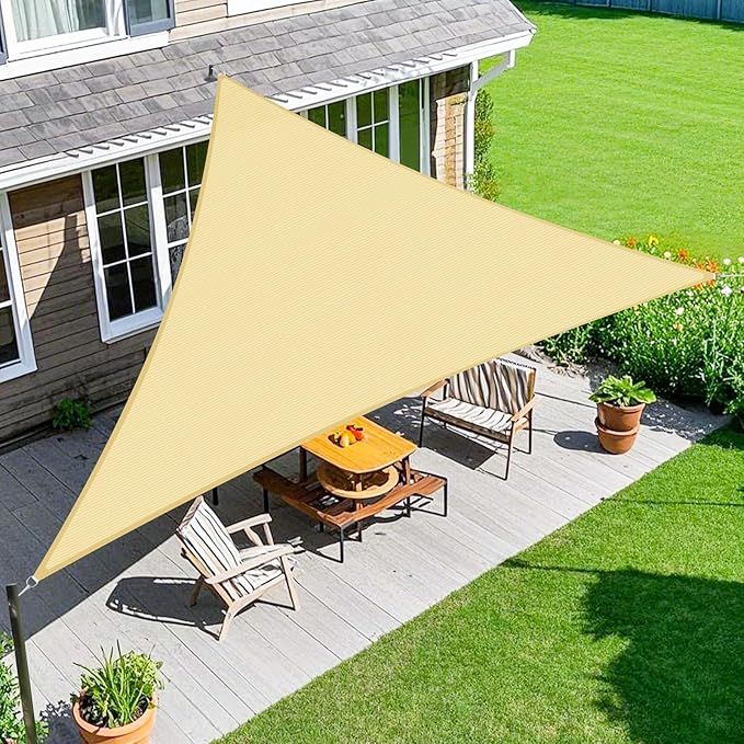 Amagenix Sun Shade Sail 7'X10'X12' Curved Edge Outdoor Shade Canopy Beige Breathable 95% UV Block Shade Cloth for Patio Garden Backyard (We Make Custom Size)