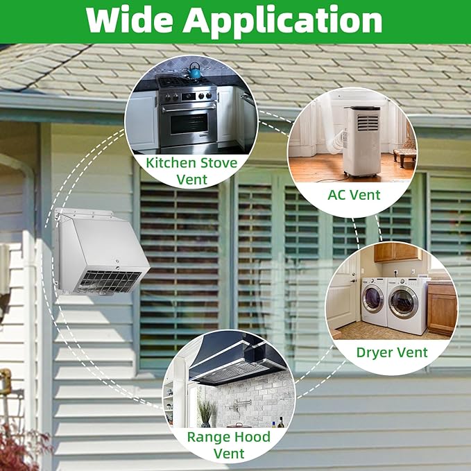 4" Dryer Vent Cover Outside,Stainless Steel Outdoor Dryer Vent Cover for 4 in Pipe,Exterior Wall Vent Cover Cap Dryer Exhaust Vent Cover Outlet for House/Range Hood,Dryer Vent Kit with Screen&Damper
