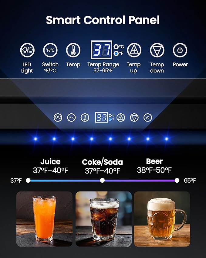 24 Inch Beverage Refrigerator, 180 Can Under Counter Fridge, Stainless Steel Beer Fridge for Built-in & Freestanding, Outdoor Refrigerator for Soda, Beer, Wine (Black)