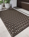 DEXI Front Door Mat Outside Entrance Rubber 24x36, Welcome Floor Doormat Heavy Duty Non Slip, Dirt Trapper Waterproof Exterior Entry Mats All Weather for Patio Entryway Drainage, Brown