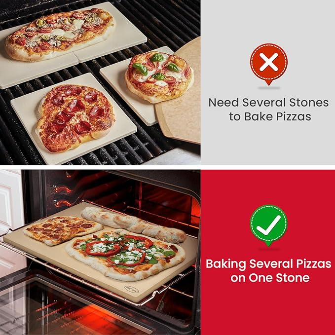 Unicook Extra Large Pizza Stone 24" x 12" x 0.6" for 36"/48" Ovens, Rectangular Baking Stone, Ideal for Baking Crispy Pizzas, Bread and Cookies, Weighs 11.3 lbs, Does Not Fit 30" Compact Ovens
