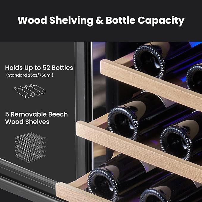 Yeego 24 Inch Wine Fridge Cooler - 52 Bottles Dual Zone Wine Cooler with Glass Door, 40-65℉ Built-In or Freestanding Refrigerator, Under Counter Wine Fridge for Kitchen Bar Office (Left-Hinged)