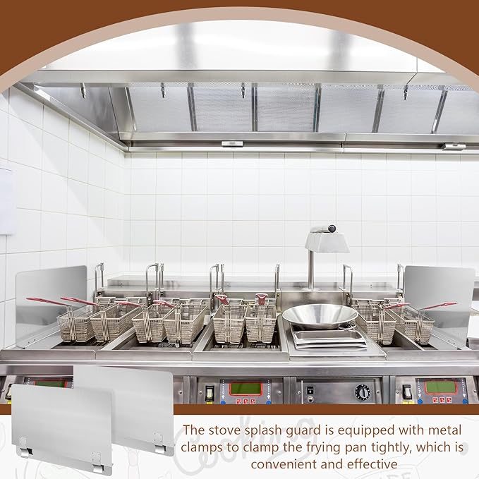 Ferraycle 2 Packs Stainless Steel Fryer Splash Guard Commercial Side Stove Splash Splatter Guard for Stop Oil from Splattering (20-1/2 W X 7.01'' H)