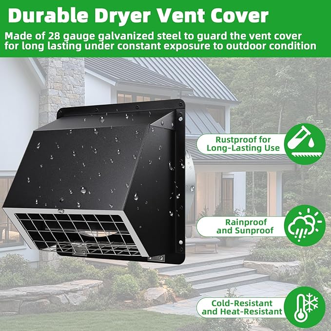 6" Wall Vent with Screen & Flap,Dryer Vent Cover Outside 6 Inch Vent Cover Exterior Wall Vent Hood,Outdoor Dryer Exhaust Vent Cover for Kitchen Bathroom Exhaust Fan,Range Hood,Laundry Air Ventilation