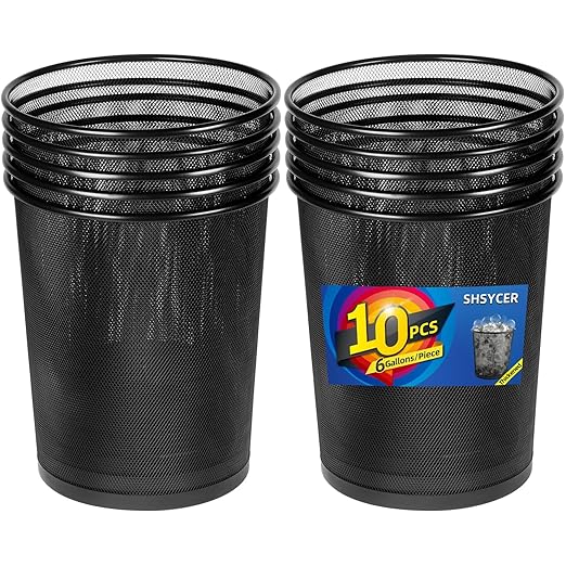 Mesh Trash Can 10-Pack,6 Gal Black Office Trash Can for Near Desk,Wide Open Top & Thickened Metal Wire Wastebaskets,Black Mesh Trash Cans for office,Recycling Garbage Container Bin for Home,School