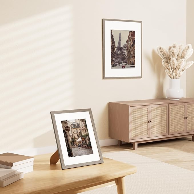Vittanly 8.5x11 Picture Frame Set of 2, Solid Wood Frame for Wall or Tabletop, Display Photo 6x8 with Mat or 8.5x11 without Mat, Light Brown
