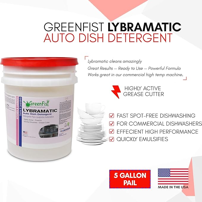 GreenFist Lybramatic | Commercial Dishwasher Detergent Industrial Grade [Ready-to-Use] Liquid (5 Gallon Pail)