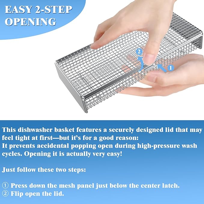 Dishwasher Basket for Small Items, 304 Stainless Steel Dishwasher Basket, Bottle Parts, Scoops, Forks, Chopsticks Cleaning (Silver)