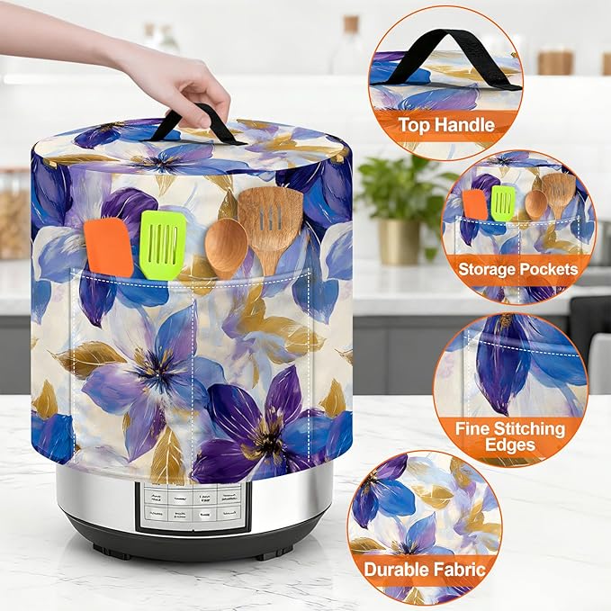 Kitchen Appliance Accessories Dust Cover for 3-6-8 Quart Instant Pot, Pressure Cooker, Air Fryer & Crock Pot,Decorative Appliance Cloth Cover with Top Handle & Storage Pockets (Purple, 3 Quart)