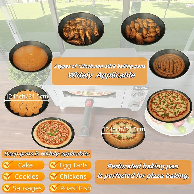 Electric Pizza Oven Indoor, Countertop Pizza Oven with Two 12 inch Baking Trays, Oven Mitts,Commercial Pizza Maker for Home, Stainless Steel Pizza Cooker with Visual Window, Removable Handle