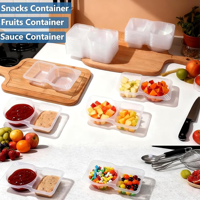 Reusable Snack Containers & Snack Pack Containers – 2 Compartment Meal Prep Containers with Lids, Double Condiment Containers, Portable Snackle Box (10 Set)