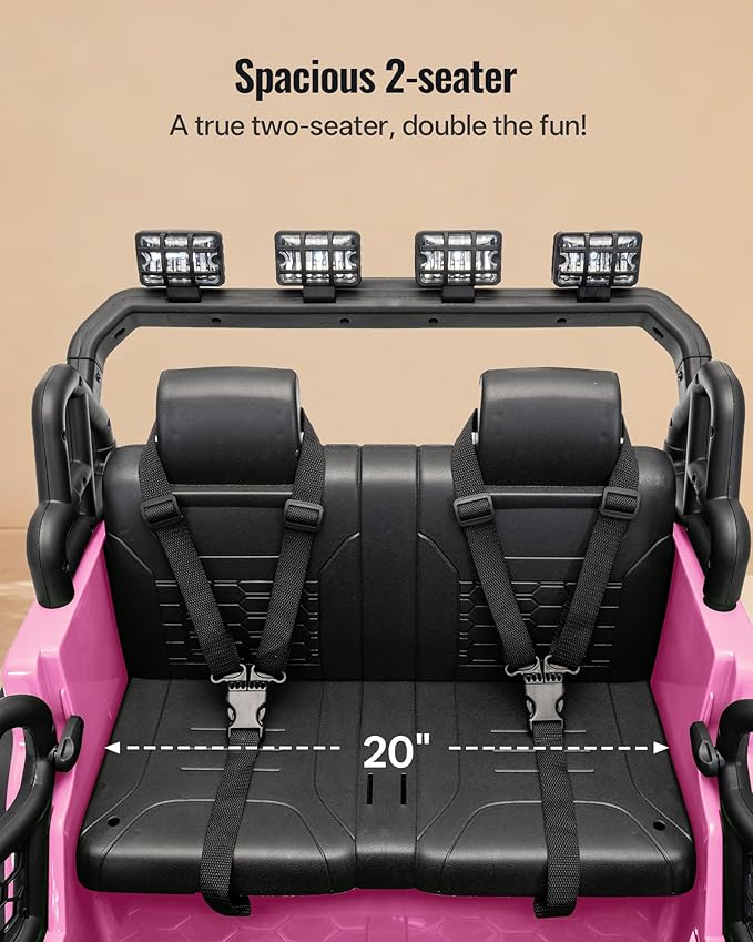 2 Seater Ride on Car Toy, 24V 4WD Electric Car for Kids 4-8 with Remote Control, 4x200W Motors, Capacity 110 lb - Light Pink