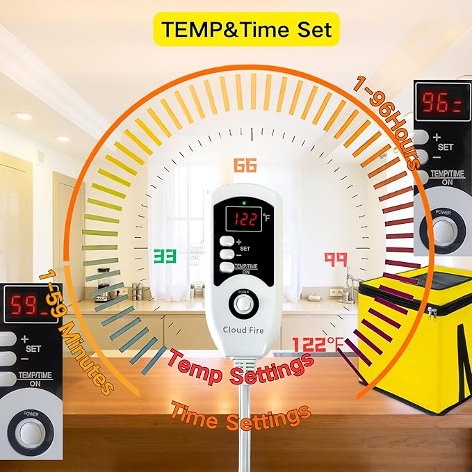 Bread Proofing Box Heater 150w, Dough Proofer Warming Box with NTC Sensor,43L Proofer Foldable Zippered Temperature and Timer Controller for Fermentation Sourdough,Yogurt,Natto,Yellow