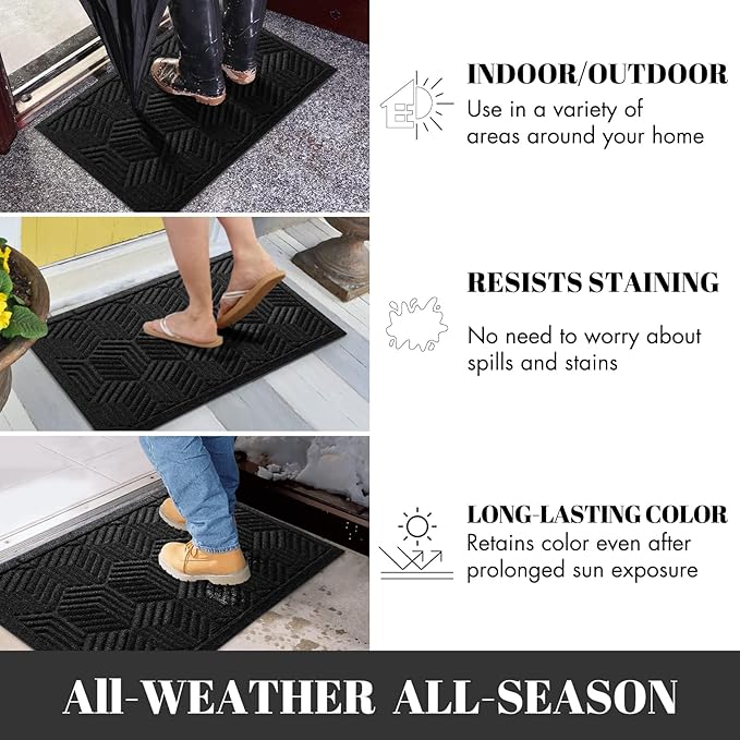 Yimobra Extra Large Door Mat 36x24, All-Season Waterproof Outdoor Mats for Front Door Entrance with Drainage Holes, Heavy Duty Non-Slip Doormat for Garage Patio Entryway Indoor, Black