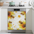 Bees Flying Dishwasher Magnets Decorative Cover,Sunflowers Magnet Fridge Panel Decal for Home Kitchen Decor,23x26 in
