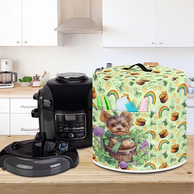 Green Hat Rainbow Gold Coin Print Kitchen Appliance Cover,St. Patrick's Day Theme Pressure Cooker Cover 6 Quart Dust Cover for Air fryer/Rice Cooker/Oven/Toaster/Stand Mixer/Steamer