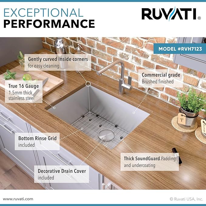 Ruvati 23-inch Undermount Stainless Steel Bar Prep Kitchen Sink 16 Gauge Rounded Corners Single Bowl - RVH7123