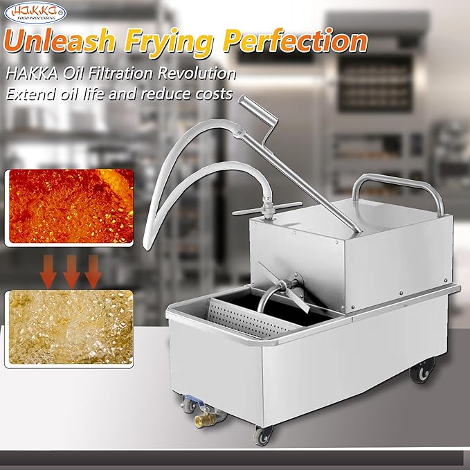 Hakka Deep Fryer Filter Machine with Oil Drain, Commercial Mobile Oil Filter System 550W For Restaurant with 32L/min Flow Rate, 48L, 3/4 HP, Come with 5pcs Filter Paper