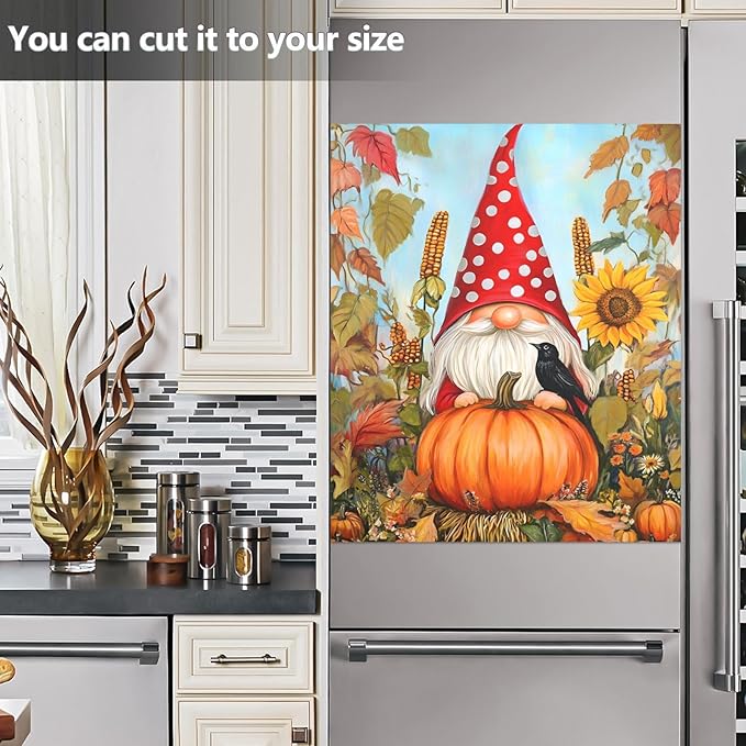 Garden Gnome Pumpkin Autumn Thanksgiving Dishwasher Magnet Cover Sticker Magnetic Refrigerator Panel Front Door Fridge Microwave Decal Decorative
