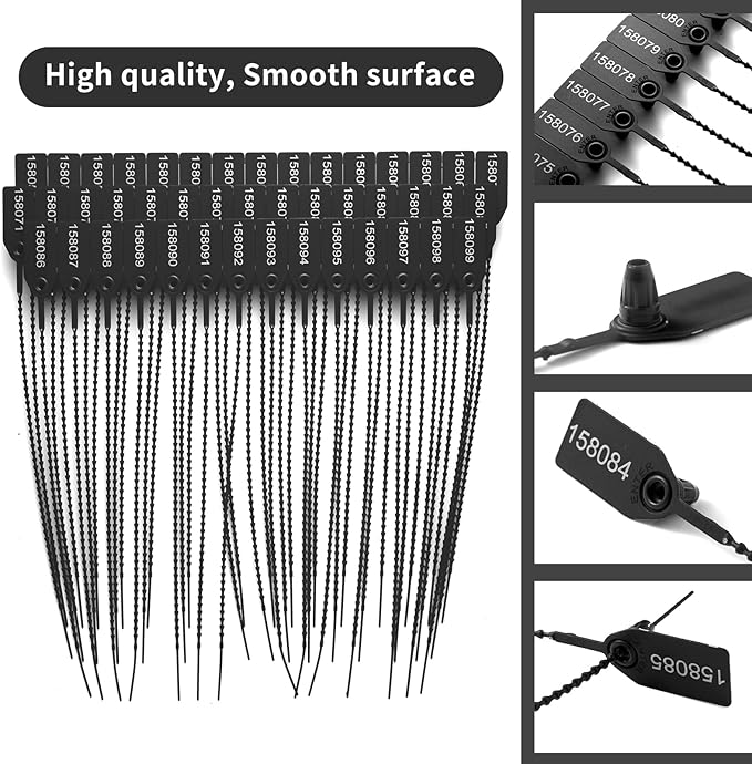 1000 Plastic Security Seals Anti Tamper Fire Extinguisher Tags Numbered Zip Ties Disposable Pull Tite Secure Tags (Black)