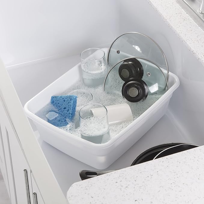 Sterilite 8 Qt Dishpan, Bin Ideal for Soaking and Cleaning Dirty Dishes in the Kitchen Sink, White, 12-Pack