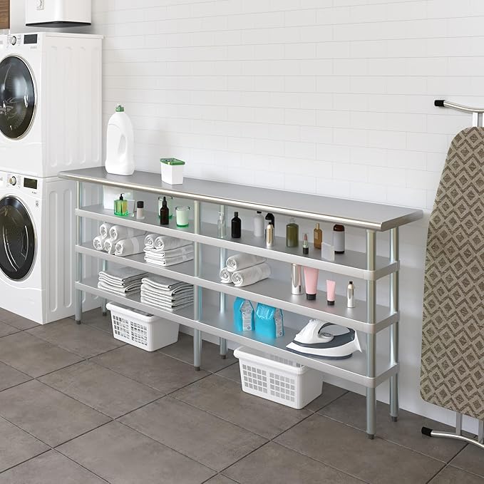 14 in. x 84 in. Stainless Steel Work Table with Three Bottom Shelves | NSF Kitchen Prep Table | Utitly Metal Table