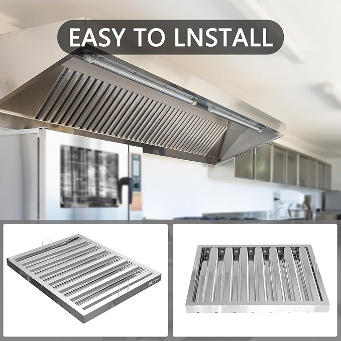 Stainless Steel Commercial Kitchen Hood Filter, Range Hood Baffle Grease Filter for Restaurant Exhaust Hoods, UL/NSF Listed, 24.5W x 19.5H Inch 7 Grooves Hood Filters（5 Pack）