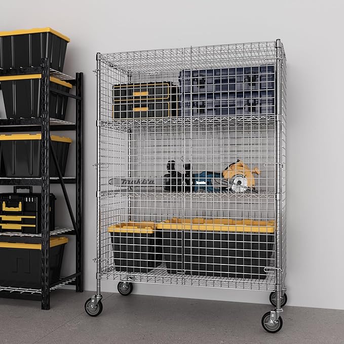 18" W x 60" L x 69" H Heavy Duty Utility Commercial Grade Metal Storage NSF Unit | Chrome Mobile Security Wire Cage Kit