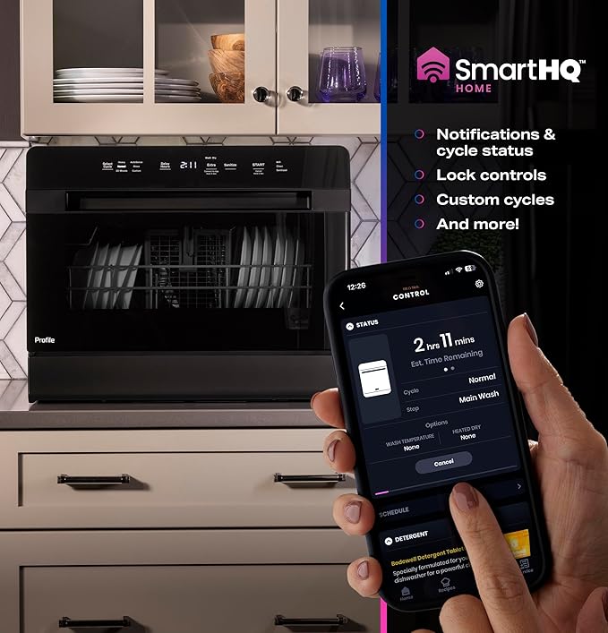 GE Profile Countertop Dishwasher, Energy Star, 6 place settings, 6 wash cycles, WiFi Connected, with Built-In Capabilities