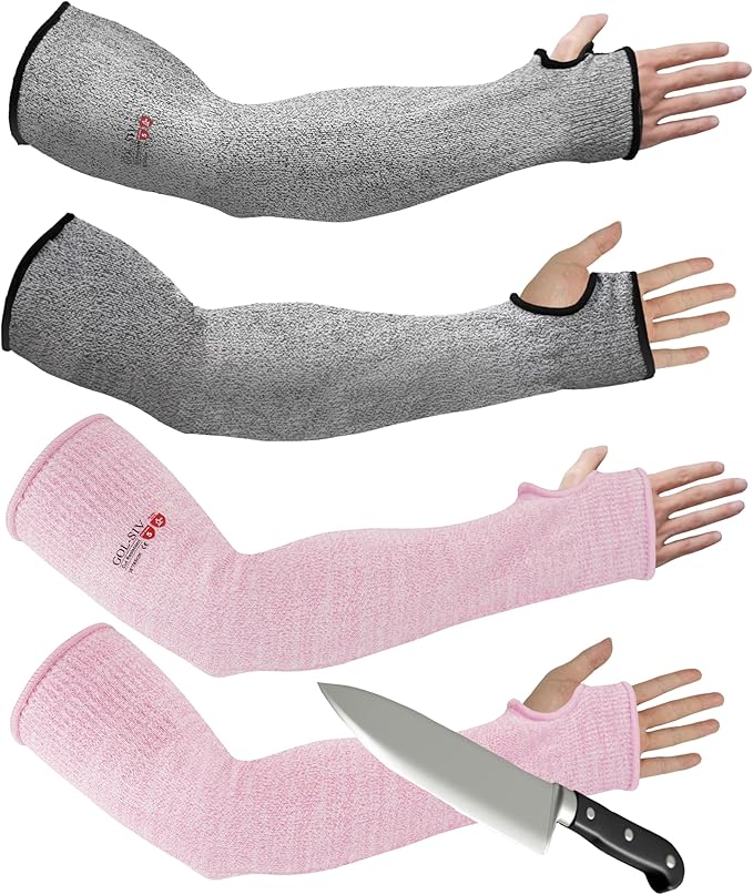Arm Protectors For Thin Skin And Bruising, Cut Resistant Sleeves For Men Women, A5 Level Farmer Sleeve For Gardening (Grey & Pink, 17.7 In - 2pairs)