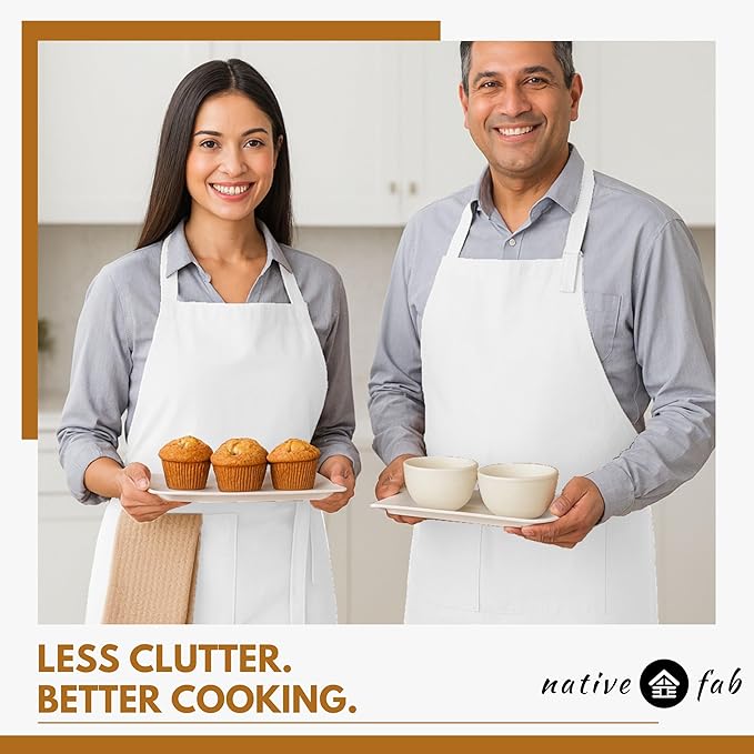 Native Fab Kitchen Apron 2 Pack - 100% Cotton Adjustable, Durable Apron with Pockets, Perfect for Cooking, Baking, Grilling