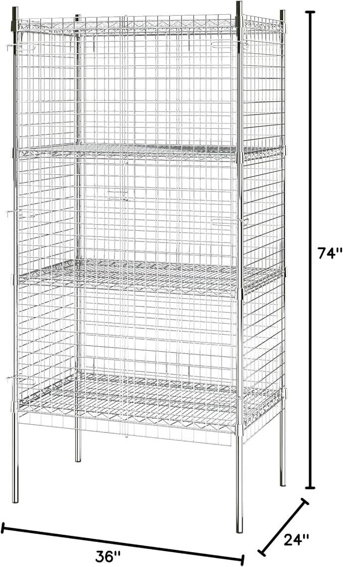 Commercial Grade NSF Listed Metal Wire Mesh Storage Chrome Security Cage Kit, 24" x 36" x 74", Perfect for Warehouse, Grocery Store, Restaurant, Dishroom