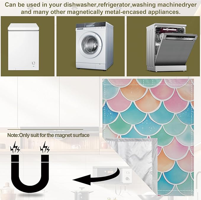 Dishwasher Magnet Cover,Mermaid Scale Colorful Dishwasher Cover Magnetic Home Appliances Refrigerator Decorative 23" x 26"