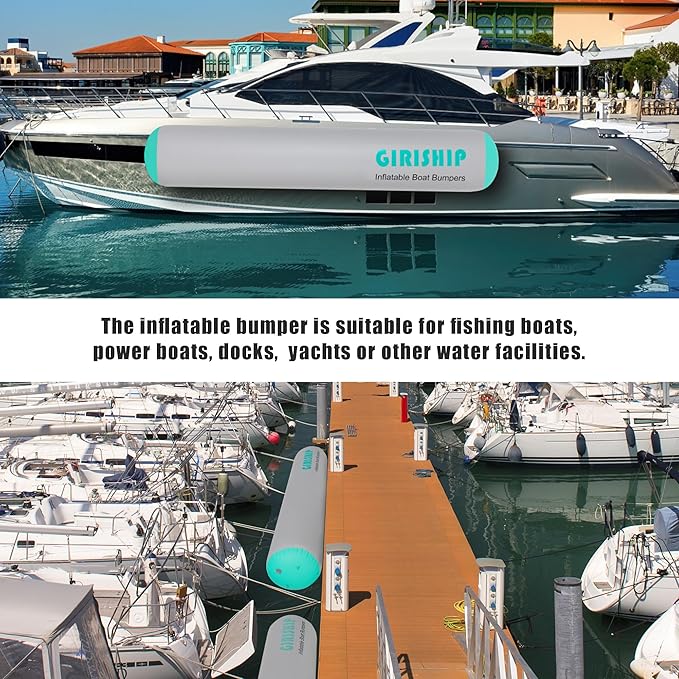 10'×18"/24" Inflatable Boat Bumpers, Large Boat Fenders for Docking, Boat Bumpers for Docking with Mooring Ropes, Heavy Duty Dock Bumper for Yacht or Fishing Boat