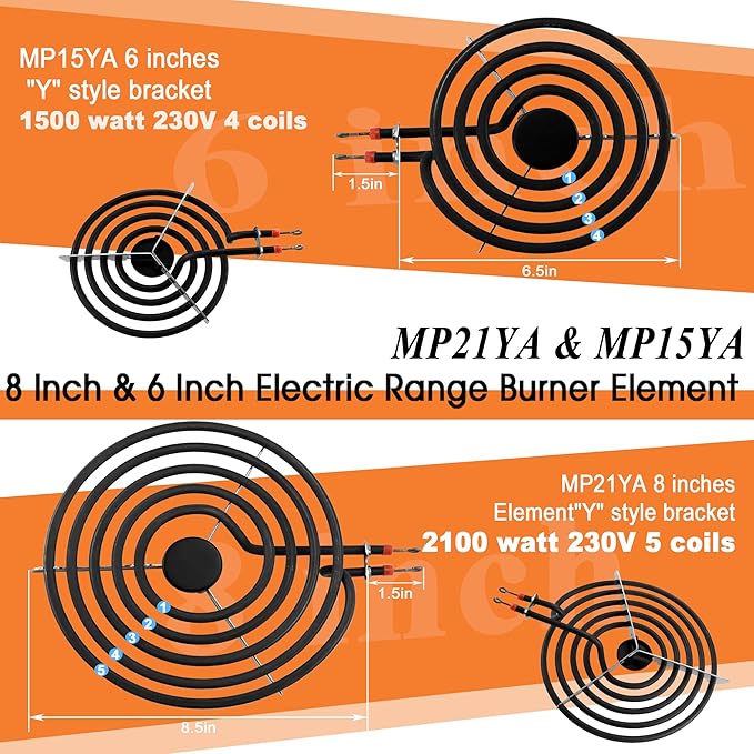 Porcelain Drip Pans and Electric Stove Top Burner Replacement for Whirl-pool Frigi-daire Ama-na Stove/Range/Oven, 2×8" 2×6" Stove Burner and Burner Drip Pans W10290350 W10290353 by Fetechmate - 1 Year