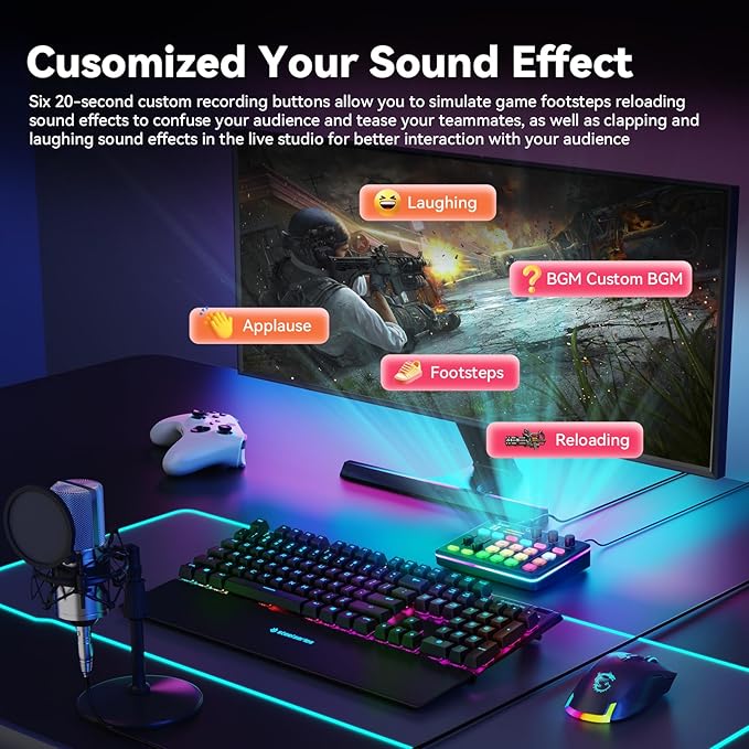 SINWE G1 Gaming Audio Mixer, RGB Audio Interface with Pro-preamp,Bluetooth, Streaming PC Mixer with XLR/48V Phantom Power for Live Streaming, Podcasting, Content Create, Gaming(Black)