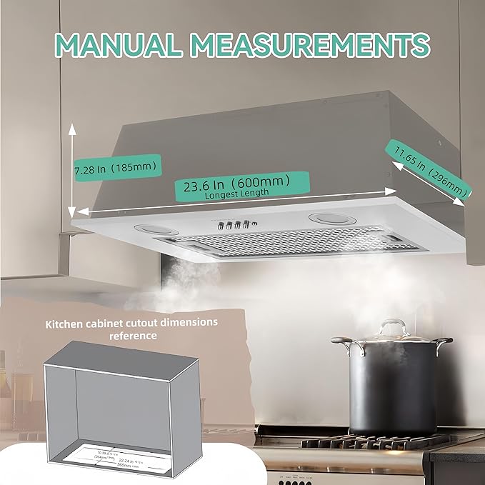 400CFM Range Hood Insert 23.6 inch |Build-In/Insert Stainless Steel Kitchen Vent Hood |3-Speed Controls with LED Lights| 6 Layers Grease Filters|Ducted/ductless Convertible