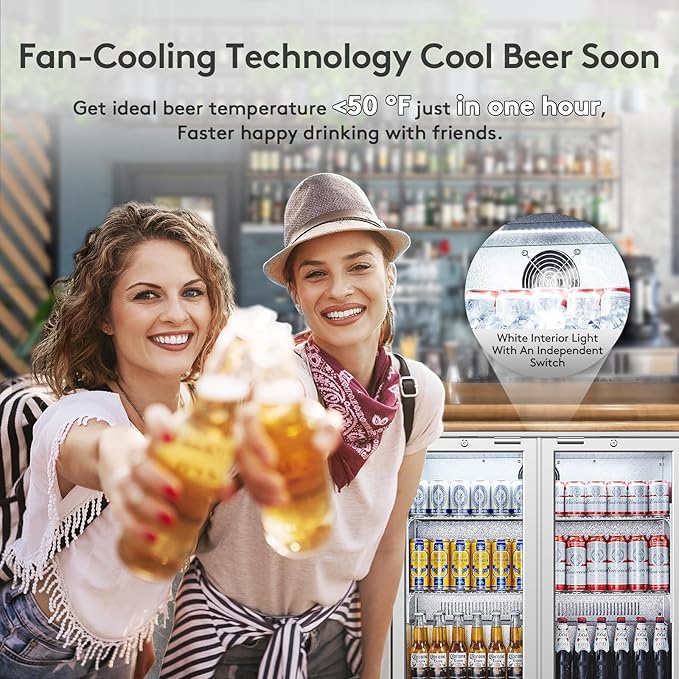BODEGA BODEGACOOLER Back Bar Cooler With 2 Glass Doors,7.4 Cu.Ft Stainless Steel Commercial Back Bar Fridgewith LED Lighting, Counter Height Bar Beverage Cooler for Beer,Soda Drinks,Wine