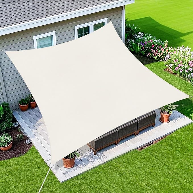 Amagenix Sun Shade Sail 13'X20' Curved Edge Outdoor Shade Canopy Cream Breathable 95% UV Block Shade Cloth for Patio Garden Backyard (We Make Custom Size)