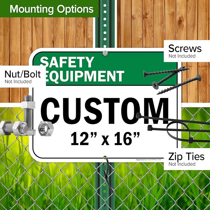 Custom Safety Equipment Sign, Ansi Sign, Osha Compliant, 12x16 Inches, Post Holes, Rust Free .040 Aluminum, Fade Resistant, Indoor/Outdoor Use, Made in USA by My Sign Center