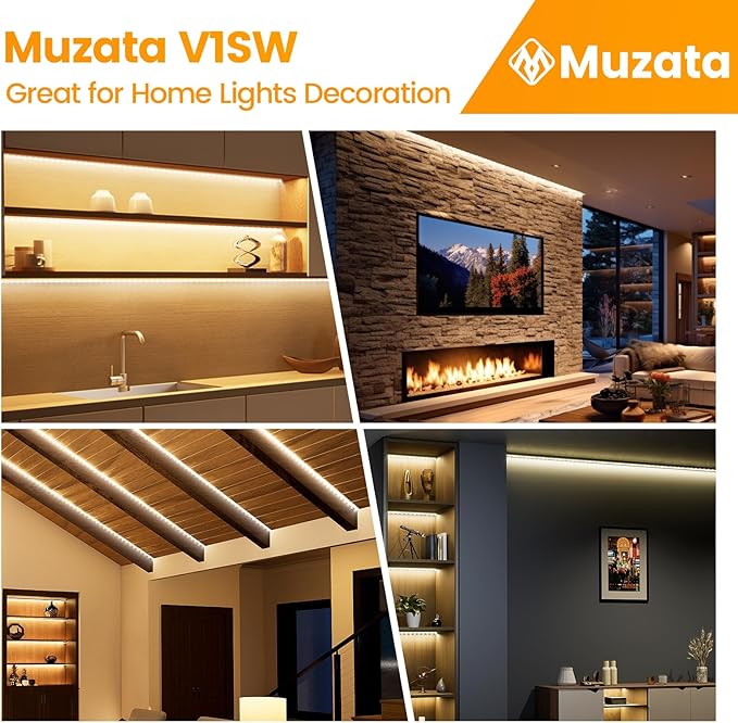 Muzata 20Pack 6.6FT/2M V Shape LED Channel Black Aluminum LED Strip Diffuser Channel with Milky White Cover Corner Lighting Easy Installation V1SW BW 2M