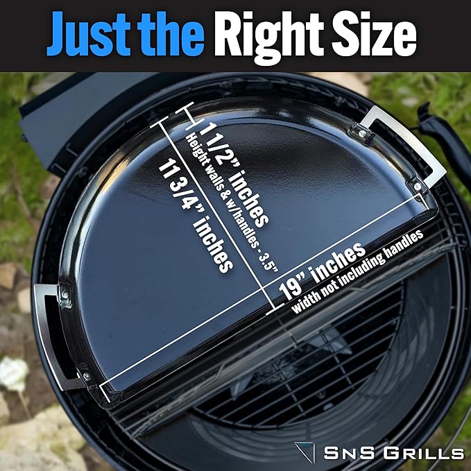 SnS Grills Drip 'N Roast Pan 22", All-in-One Drip Pan, Roasting & Baking Pan for Outdoor Grilling & Indoor Oven Use, Carbon Steel with Black Porcelain Coating - Fits 22” Weber & Other Kettle Grills