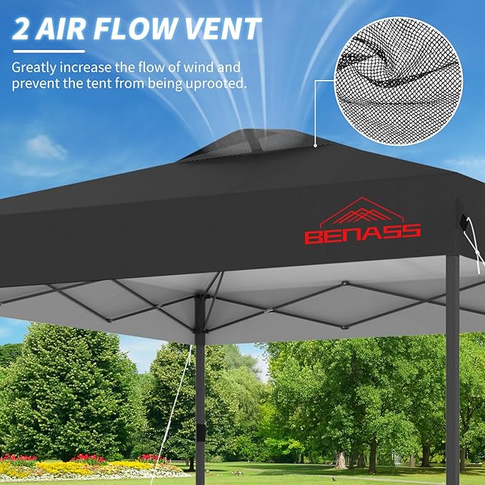 12x12 Pop Up Canopy, Easy Up Canopy Tent, Heavy Duty Tents for Parties, One Person Set Up Event Tent, Black